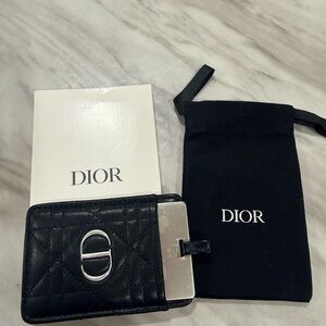Dior Black Card Holder with Silver Details - with mirror attached to phone